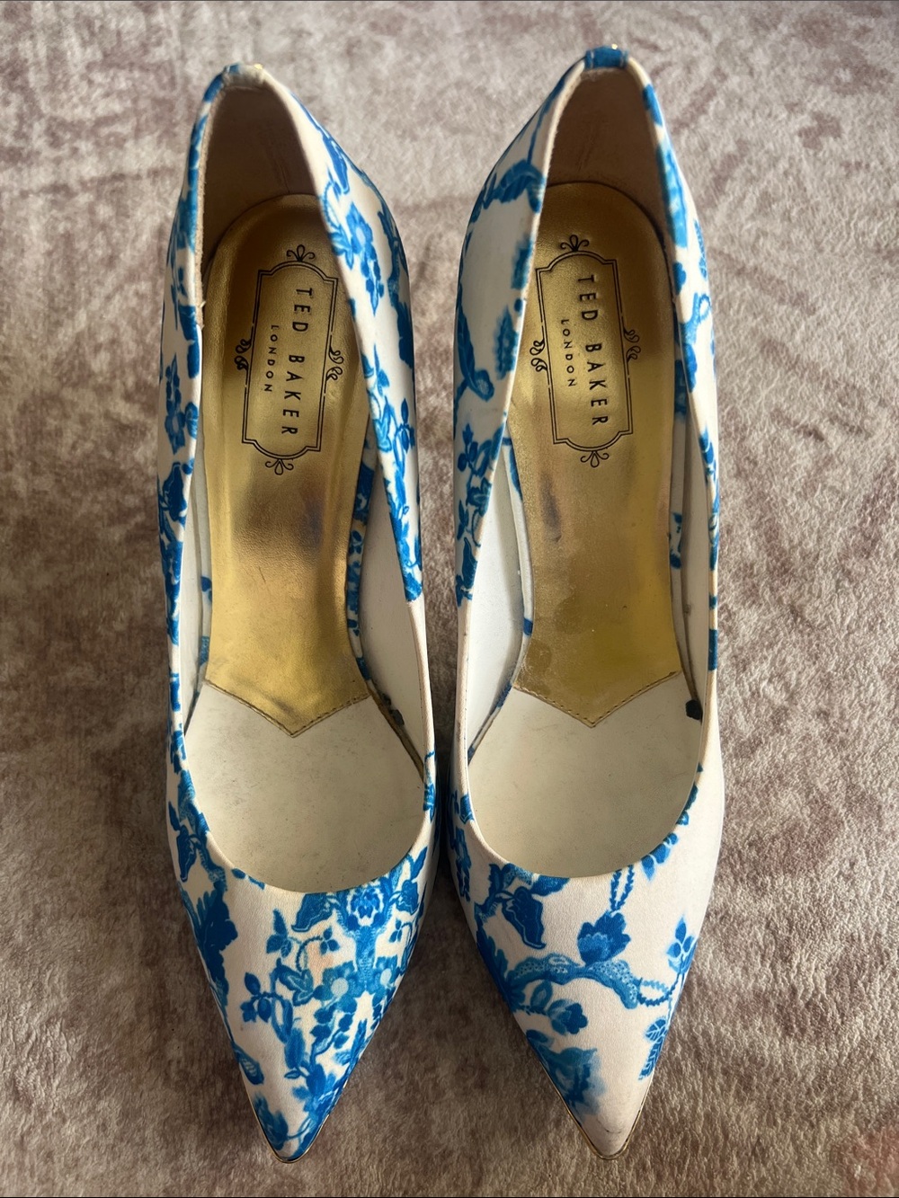 Ted Baker Blue and White Floral Pointed-Toe Pumps